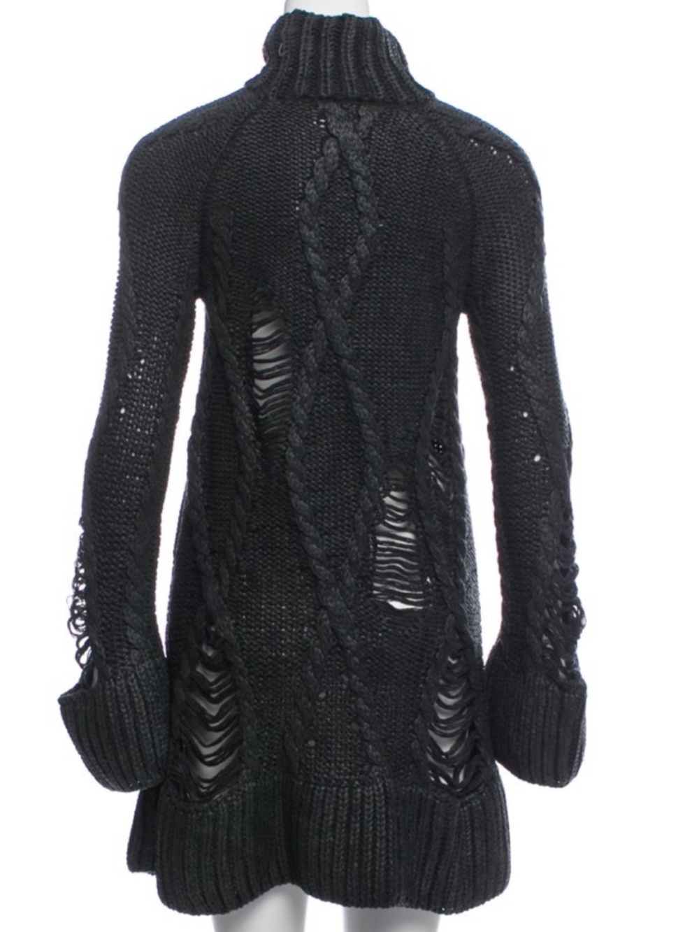 ALEXANDER McQUEEN 09 Dark Gray Cable-Knit Turtleneck Sweater Dress Distressed SM - Picture 13 of 16